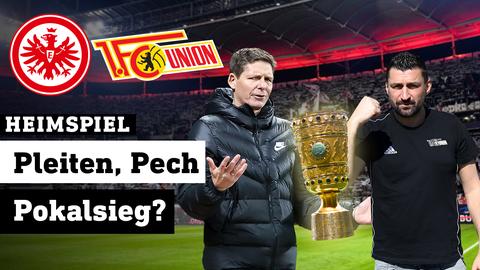 Eintracht-Trainer Oliver Glasner und Ex-Union-Spieler Torsten Mattuschka im Waldstadion. Text: Pleiten, Pech, Pokalsieg?  